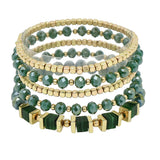 103666, SEMI PRECIOUS STONE ACCENT MULTI LAYERED BEADED STRETCH BRACELET