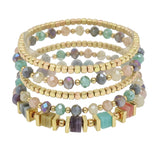 103666, SEMI PRECIOUS STONE ACCENT MULTI LAYERED BEADED STRETCH BRACELET