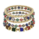 103666, SEMI PRECIOUS STONE ACCENT MULTI LAYERED BEADED STRETCH BRACELET