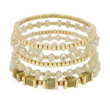 103666, SEMI PRECIOUS STONE ACCENT MULTI LAYERED BEADED STRETCH BRACELET