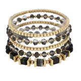 103666, SEMI PRECIOUS STONE ACCENT MULTI LAYERED BEADED STRETCH BRACELET