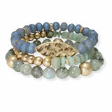 103672, HAMMERED MARQUISE ACCENT MULTI LAYERED BEADED STRETCH BRACELET