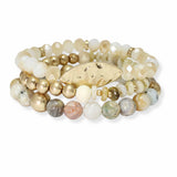 103672, HAMMERED MARQUISE ACCENT MULTI LAYERED BEADED STRETCH BRACELET