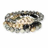 103672, HAMMERED MARQUISE ACCENT MULTI LAYERED BEADED STRETCH BRACELET