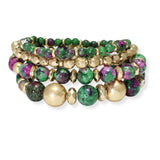 103673, SEMI PRECIOUS STONE MULTI LAYERED BEADED STRETCH BRACELET