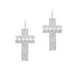 103675, CROSS HAMMERED METAL DANGLE EARRING