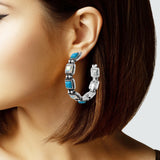 103684, WESTERN GEOMETRIC TURQUOISE WITH RHINESTONE HOOP EARRING