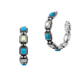 103684, WESTERN GEOMETRIC TURQUOISE WITH RHINESTONE HOOP EARRING