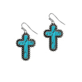 103686, WESTERN CROSS TURQUOISE STONE DANGLE EARRING
