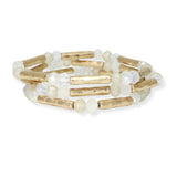 103695, HAMMERED METAL ACCENT MULTI LAYERED BEADED STRETCH BRACELET