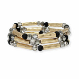 103695, HAMMERED METAL ACCENT MULTI LAYERED BEADED STRETCH BRACELET