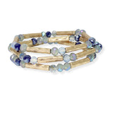 103695, HAMMERED METAL ACCENT MULTI LAYERED BEADED STRETCH BRACELET