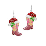 103713, CHRISTMAS WESTERN BOOTS ENAMEL DANGLE EARRING