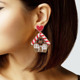 103724, CHRISTMAS HOUSE SEED BEADED DANGLE EARRING