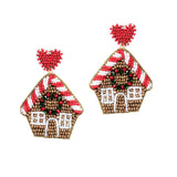 103724, CHRISTMAS HOUSE SEED BEADED DANGLE EARRING