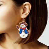 103727, CHRISTMAS WESTERN SNOWMAN SEED BEADED DANGLE EARRING