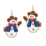 103727, CHRISTMAS WESTERN SNOWMAN SEED BEADED DANGLE EARRING