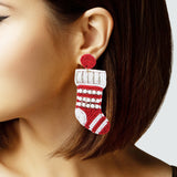 103728, CHRISTMAS SOCKS SEED BEADED DANGLE EARRING