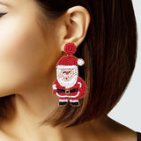 103729, CHRISTMAS SANTA CLAUS SEED BEADED DANGLE EARRING