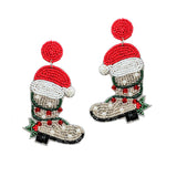 103731, CHRISTMAS BOOTS SEED BEADED DANGLE EARRING