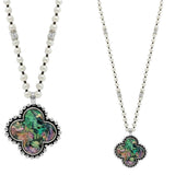 103742, CLOVER PENDANT PEARL LONG BEADED NECKLACE