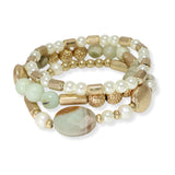 103763, SEMI PRECIOUS STONE MULTI LAYERED BEADED STRETCH BRACELET
