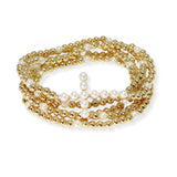 103768, CROSS PEARL MULTI LAYERED BEADED STRETCH BRACELET