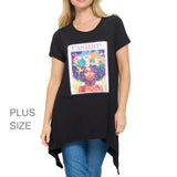 103781, "FASHION" FLOWER LADY CRYSTAL EMBELLISHED T-SHIRT TOP