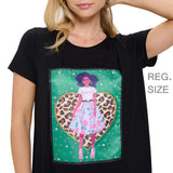 103782, "LOVE" LEOPARD HEART LADY CRYSTAL EMBELLISHED T-SHIRT TOP