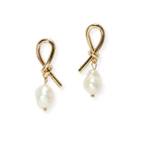 103833, KNOT METAL ACCENT FRESHWATER PEARL DANGLE EARRING