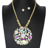 103926, PEARL WITH RHINESTONE ROUND NECKLACE