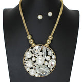 103926, PEARL WITH RHINESTONE ROUND NECKLACE