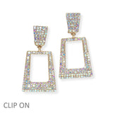 103953, GEOMETRIC CRYSTAL RHINESTONE DANGLE CLIP ON EARRING