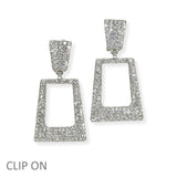 103953, GEOMETRIC CRYSTAL RHINESTONE DANGLE CLIP ON EARRING