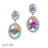 103954, OVAL CRYSTAL RHINESTONE DANGLE CLIP ON EARRING