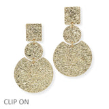 103990, TEXTURED GEOMETRIC METAL DANGLE CLIP ON EARRING