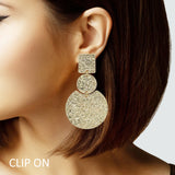 103990, TEXTURED GEOMETRIC METAL DANGLE CLIP ON EARRING