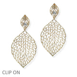 103992, OVERSIZED LEAF METAL DANGLE CLIP ON EARRING