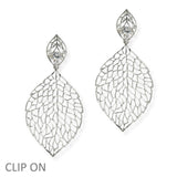 103992, OVERSIZED LEAF METAL DANGLE CLIP ON EARRING