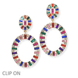 103996, OVAL SHAPE BAGUETTE RHINESTONE DANGLE EARRING