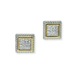 104004, MICRO PAVE CUBIC ZIRCONIA SQUARE DESIGNER INSPIRED STUD EARRING