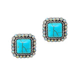 104050, SQUARE TURQUOISE STONE STUD EARRING
