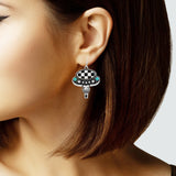104056, CHECKER PRINT WESTERN STEER HEAD DANGLE EARRING