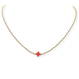 104069, DAINTY CROSS ACCENT BEADED NECKLACE