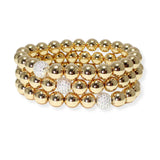 104111, PAVE BALL ACCENT MULTI LAYERED BEADED STRETCH BRACELET