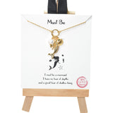 104134, GOLD DIPPED, "MUST BE" MERMAID & FRESHWATER PEARL CHARM NECKLACE