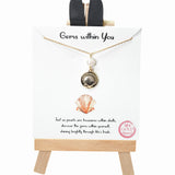 104135, GOLD DIPPED, "GEMS WITHIN YOU" SEASHELL WITH FRESHWATER PEARL CHARM NECKLACE