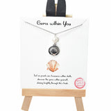 104135, GOLD DIPPED, "GEMS WITHIN YOU" SEASHELL WITH FRESHWATER PEARL CHARM NECKLACE