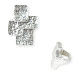 104147, HAMMERED MULTI SQUARE SHAPE METAL STRETCH RING