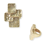 104147, HAMMERED MULTI SQUARE SHAPE METAL STRETCH RING